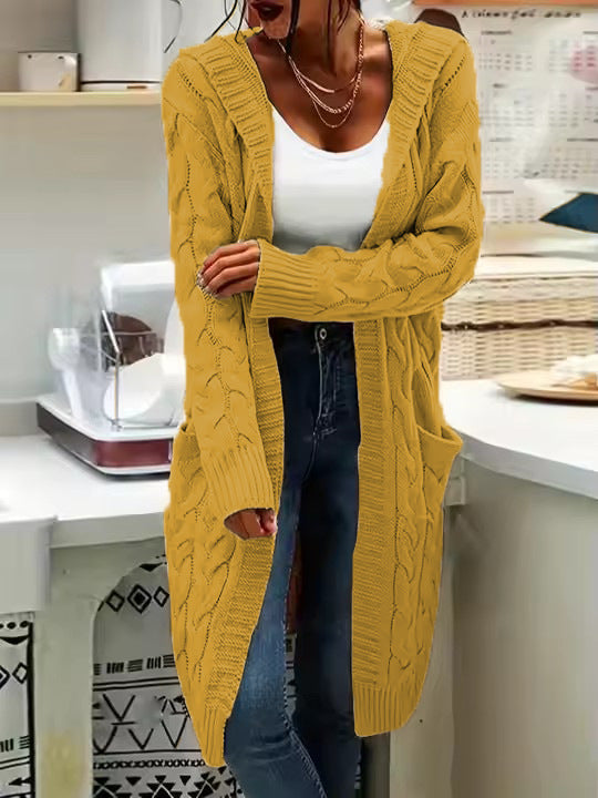 Damen Strickjacke Lässig Lang Große Taschen