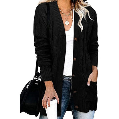 Damen Cardigan Grobstrick mit Knöpfen und Taschen