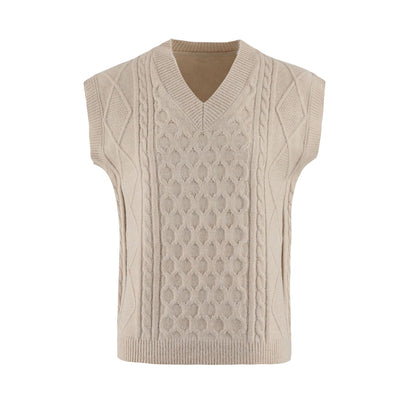 Damen Strickweste V-Ausschnitt Zopfmuster Elegante Kleidung