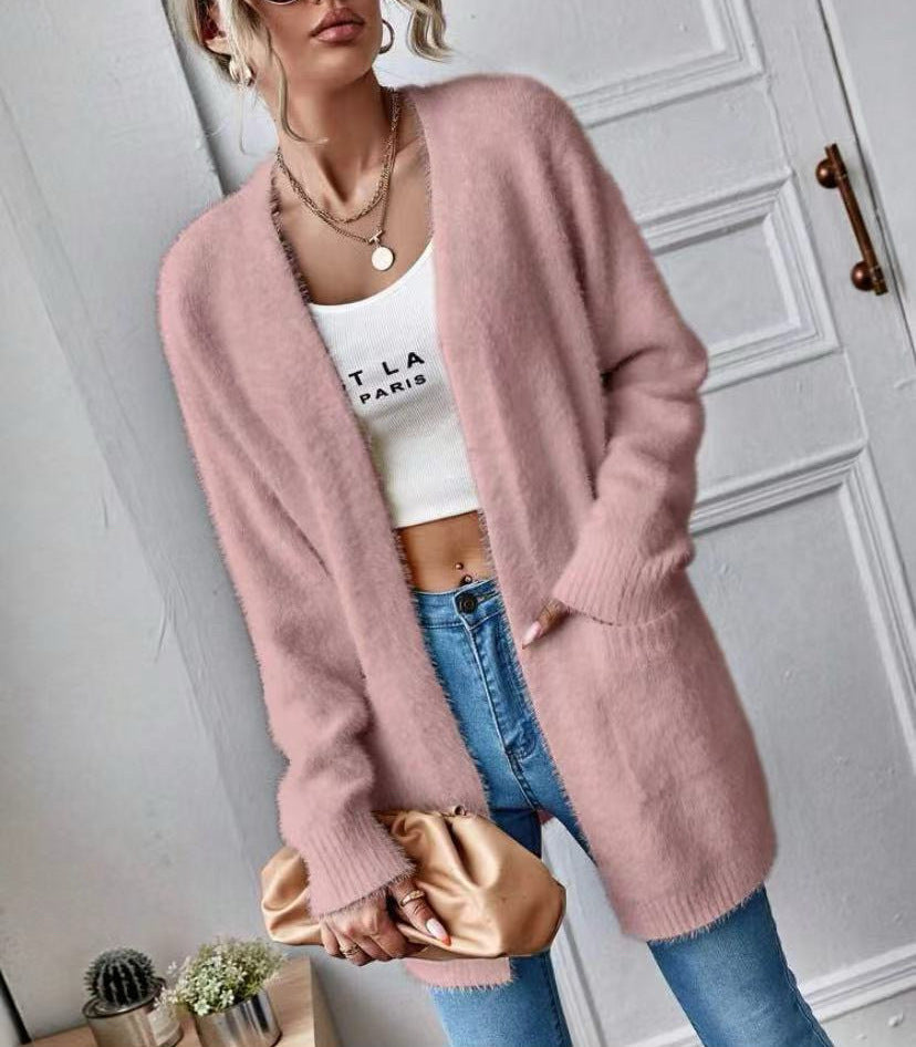 Damen Flauschcardigan Weich Schlicht Elegantes Design