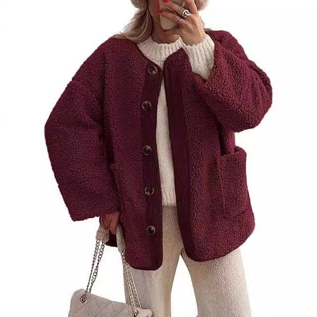 Damen Teddyjacke Weich Plüsch Optik