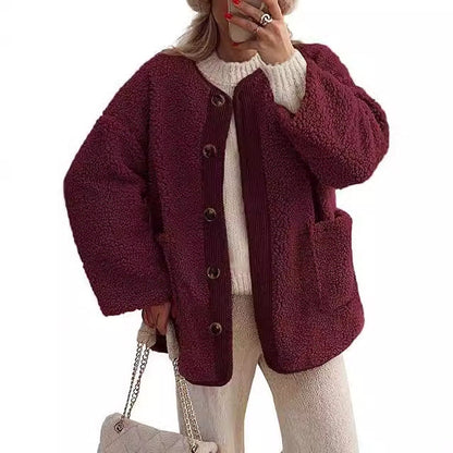 Damen Teddyjacke Weich Plüsch Optik