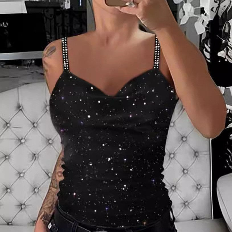 Damen Top mit Spaghettiträgern Glitzer Effekt