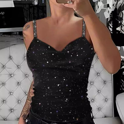 Damen Top mit Spaghettiträgern Glitzer Effekt