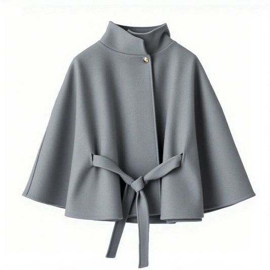 Damen Umhangjacke Elegant Bindegürtel Hochschloss - IdealeKleiden