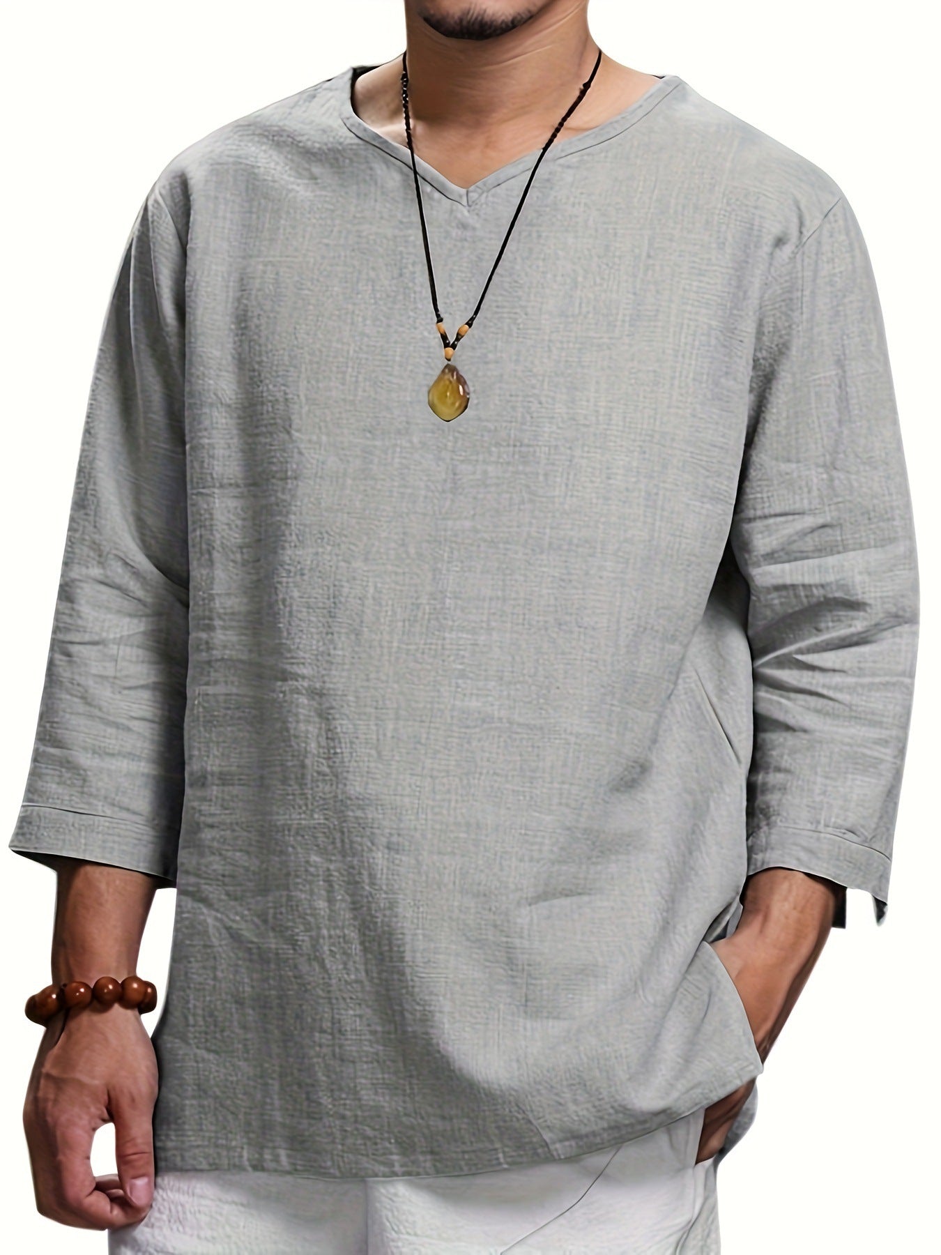 Herren Langarmshirt Relaxed Fit V-Ausschnitt