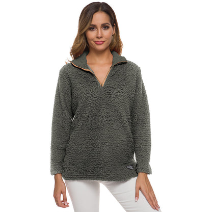 Damen Fleece Pullover Weich Hochkragen Reißverschluss
