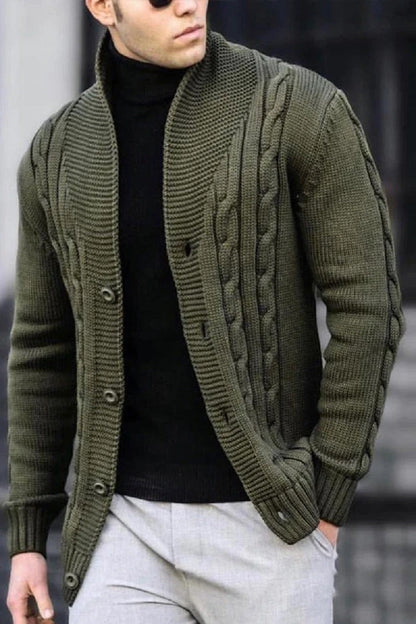 Herren Strickjacke Robust Zopfmuster Knopfverschluss