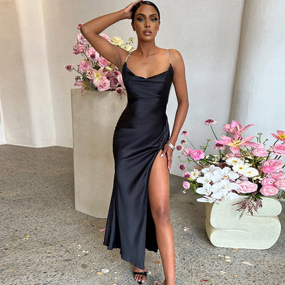 Damen Maxikleid Elegant lang mit tiefem Schlitz