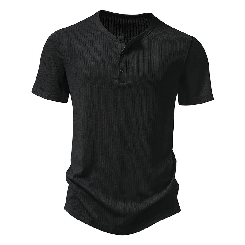 Herren Kurzarm-Shirt Modern Strukturiert Knopf-Details
