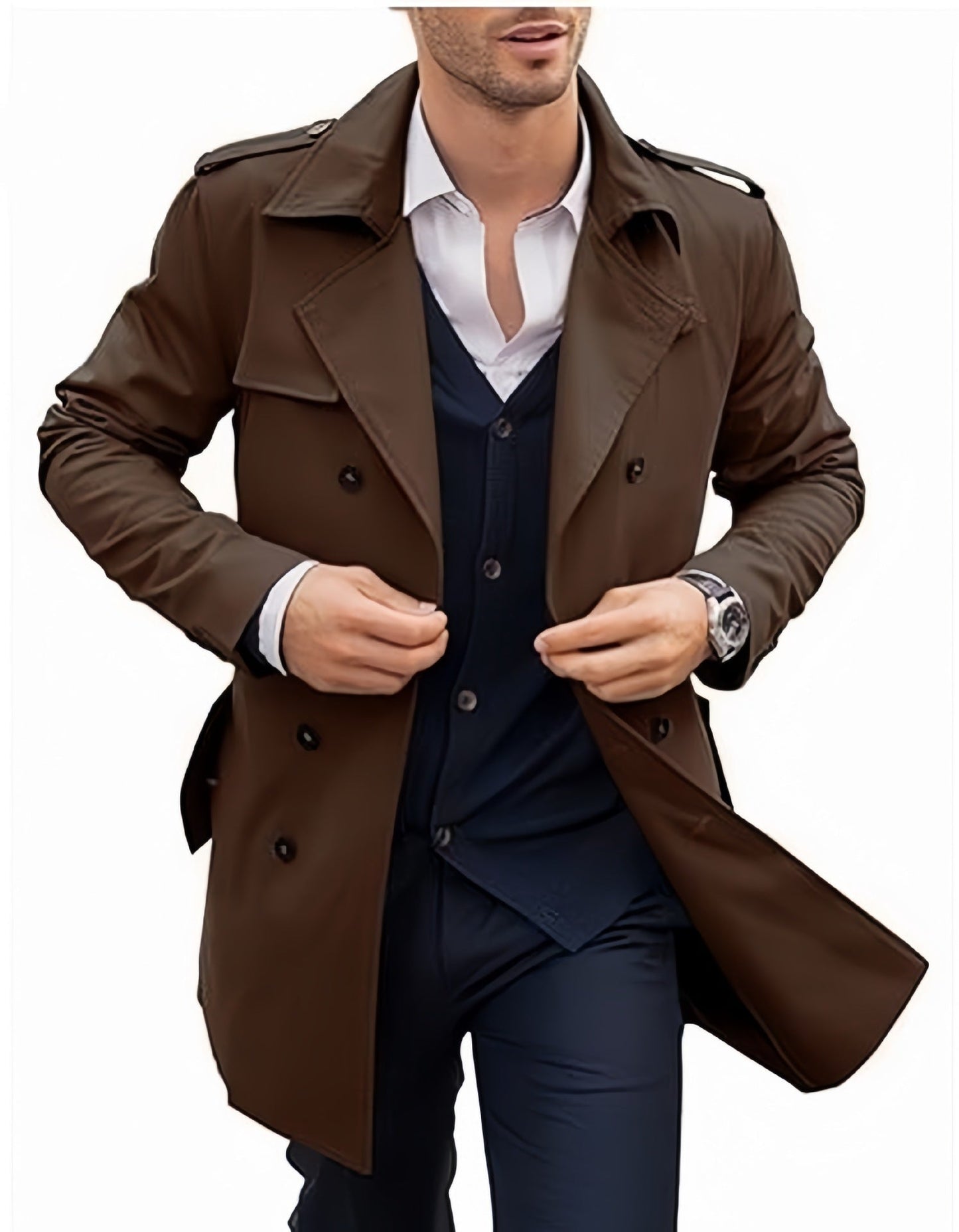 Herren Trenchcoat Elegant Strukturiert Doppelreihen Knöpfe