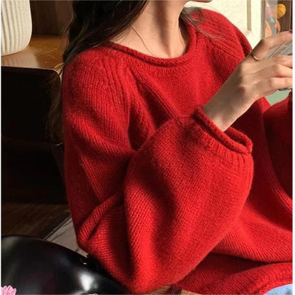 Damen Bequemer Oversized Pullover Weich Baumwolle