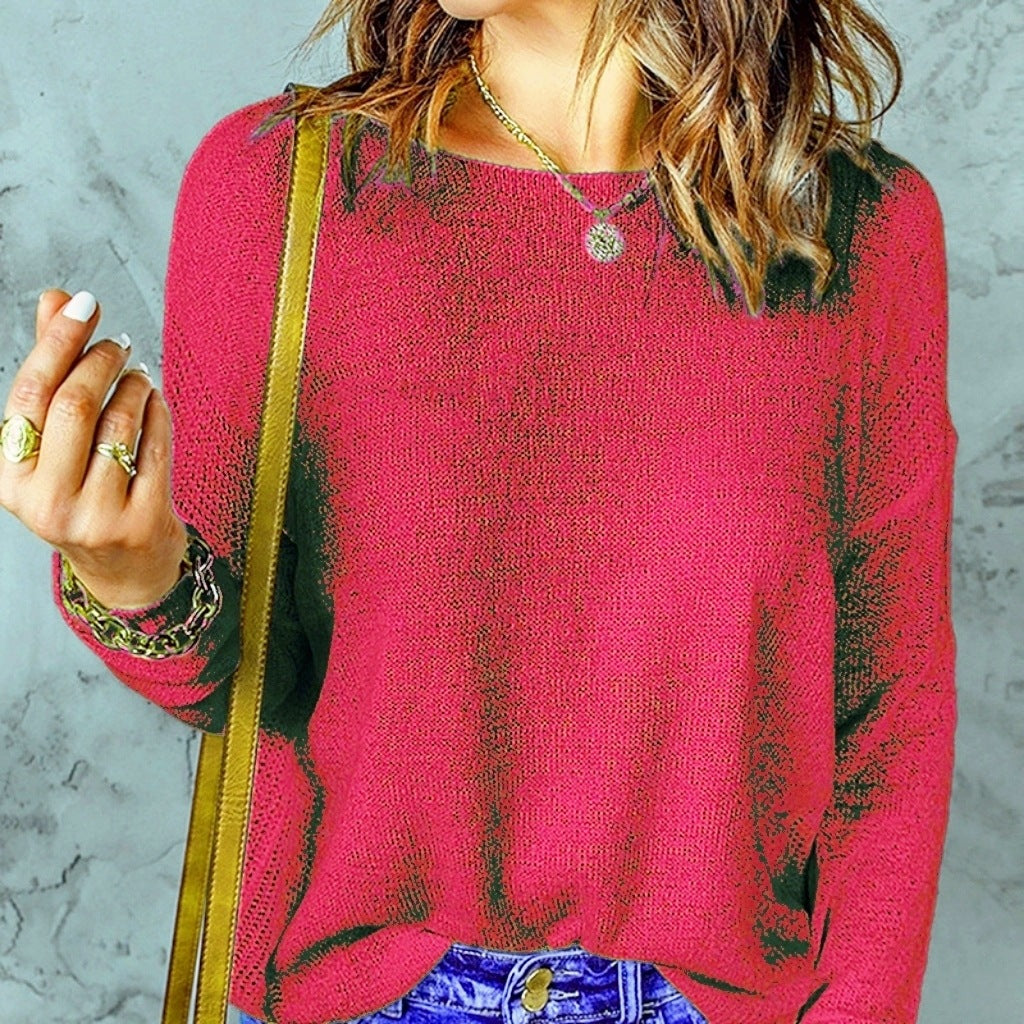 Damen Pullover Grobstrick Weit Geschnitten V-Ausschnitt
