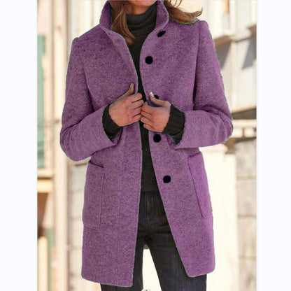 Damen Wolljacke Klassisch Elegantes Design Große Taschen