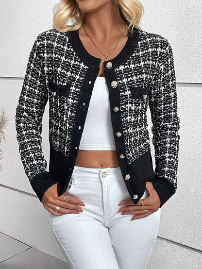 Damen Strickjacke Elegantes Design Goldknöpfe