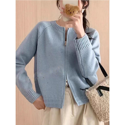 Damen Strickjacke Modern Reißverschluss Elegant