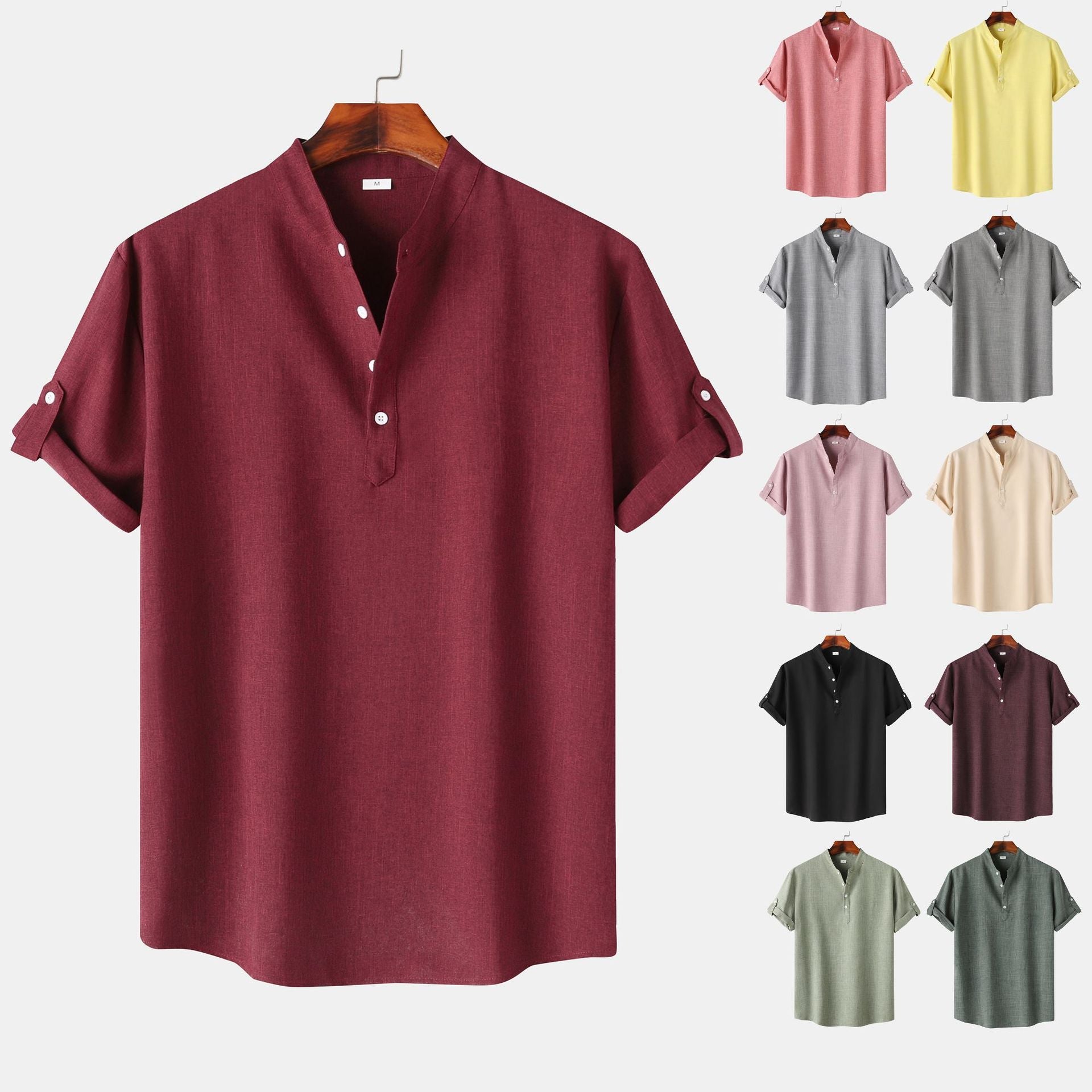 Herren Kurzarmhemd Modern Henley Style - IdealeKleiden