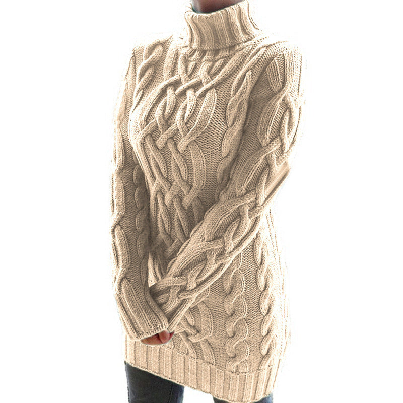 Kabelstrick Rollkragenpullover Lässig Lang