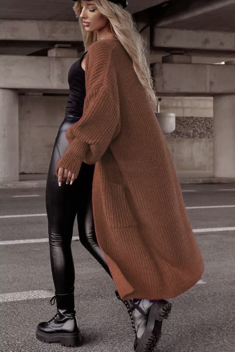 Damen Strickmantel Oversized Lässig Mit Taschen