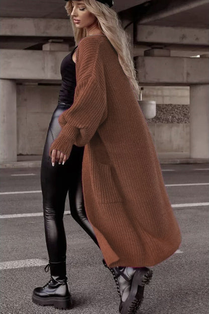 Damen Strickmantel Oversized Lässig Mit Taschen