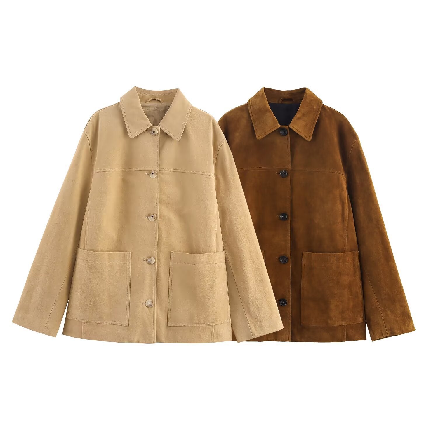 Damen Lederjacke Lässig Chic Mit Taschen - IdealeKleiden