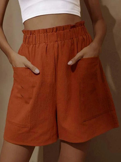 Damen Leinen Shorts Bequem Elastisch mit Seitentaschen