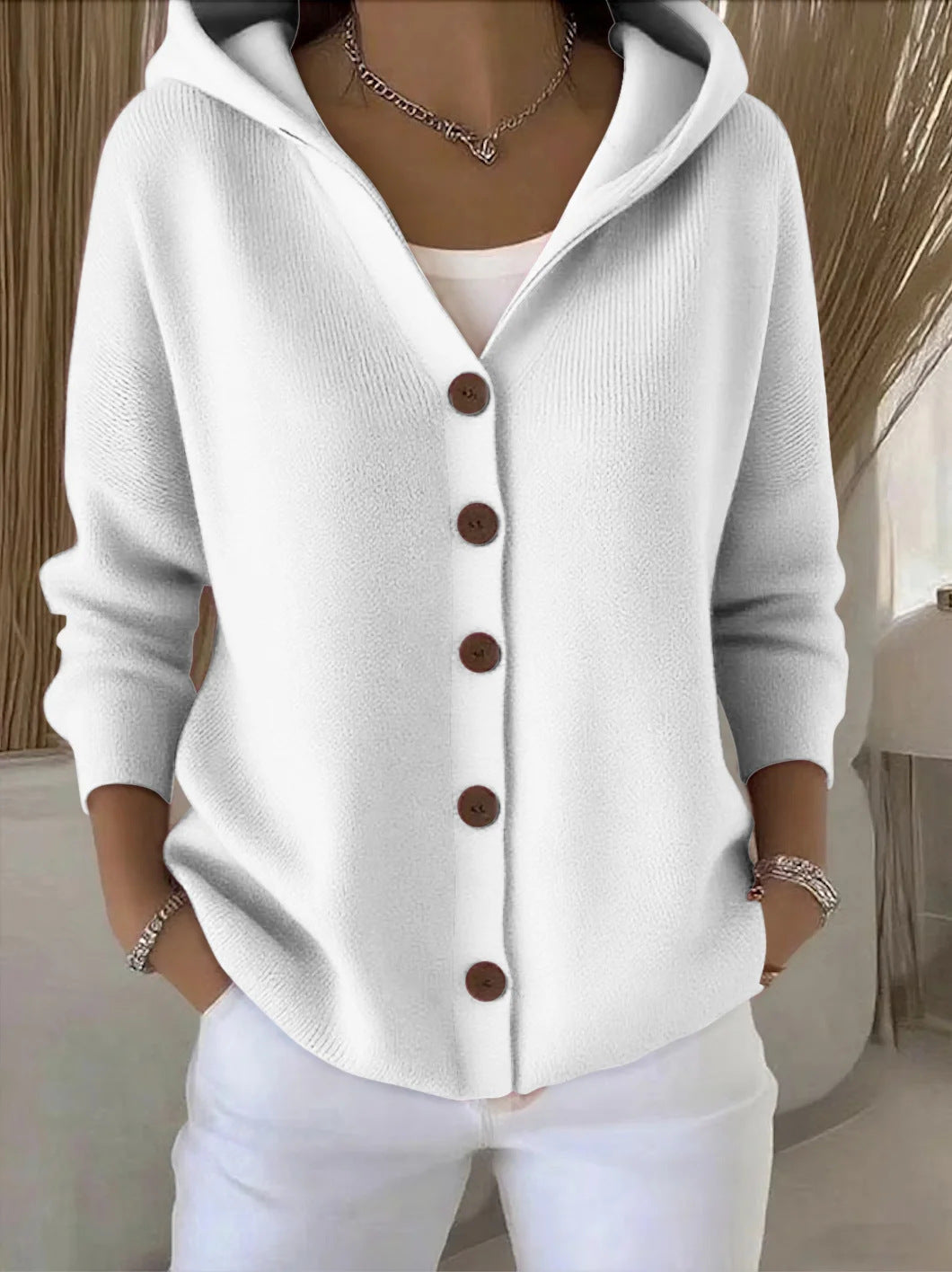 Damen Strickjacke Kapuze Modern Lässig