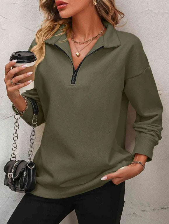 Damen Sweatshirt Lässig Reißverschluss Sportlich