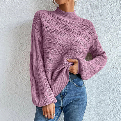 Damen Pullover Zopf Muster Winterwarm