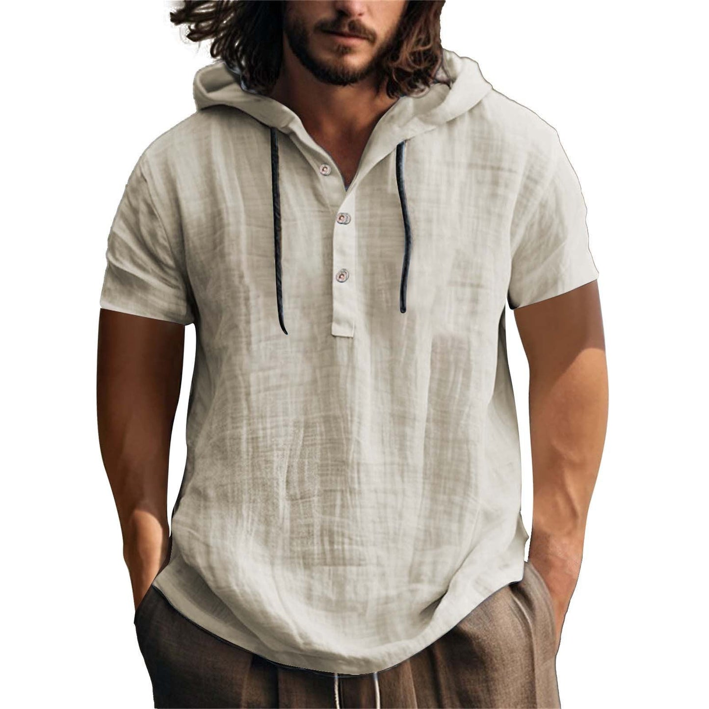 Herren Hoodie Kurzarm Leger Relaxt