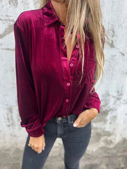 Damen Elegante Seidenbluse Klassischer Stil Langärmlig