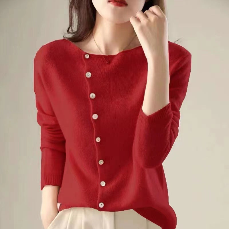 Eleganter Langarm-Pullover mit Knöpfen Damen