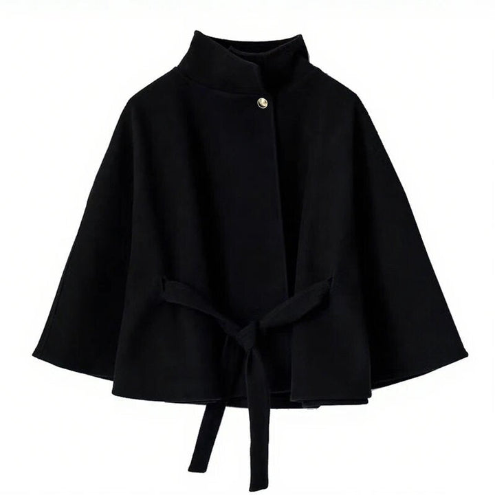 Damen Umhangjacke Elegant Bindegürtel Hochschloss