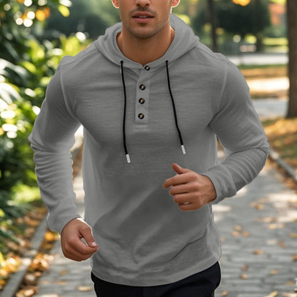 Herren Sport Hoodie mit Taschen und Knöpfen