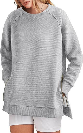Damen Sweatshirt Bequem Mit Taschen Reißverschluss
