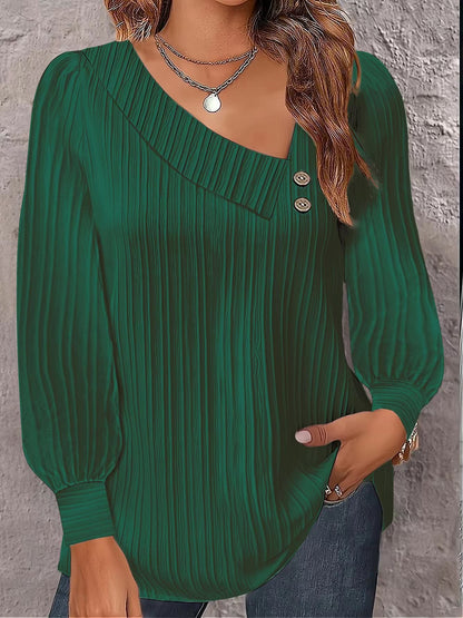 Damen Bluse Asymmetrisch Elegant Knopf Detail