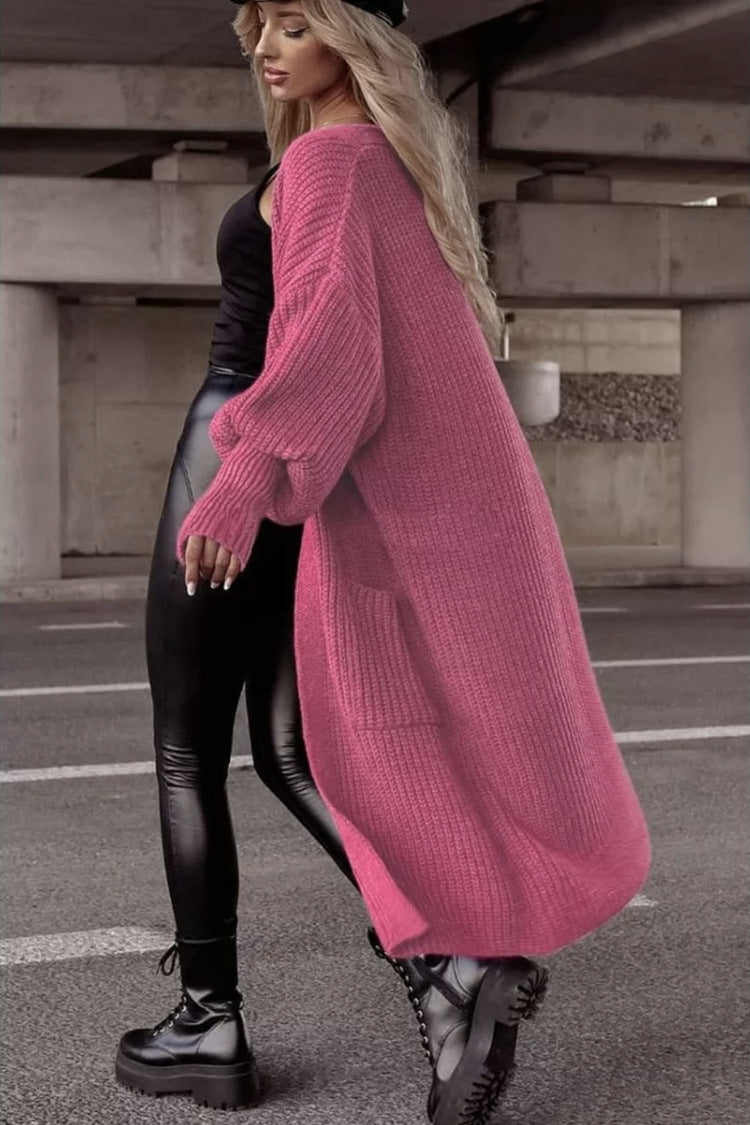 Damen Strickmantel Oversized Lässig Mit Taschen