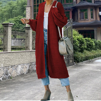 Damen Strickmantel Weit Ärmel Elegantes Design