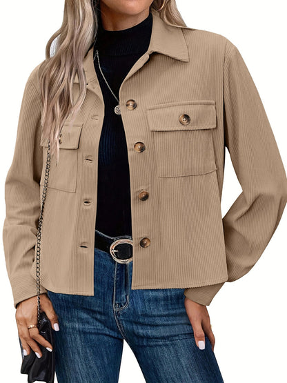 Damen Cordjacke Modern Zweitaschen Design