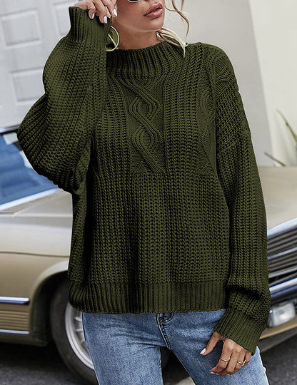 Damen Strickpullover Lässig Rundhals Großzügig