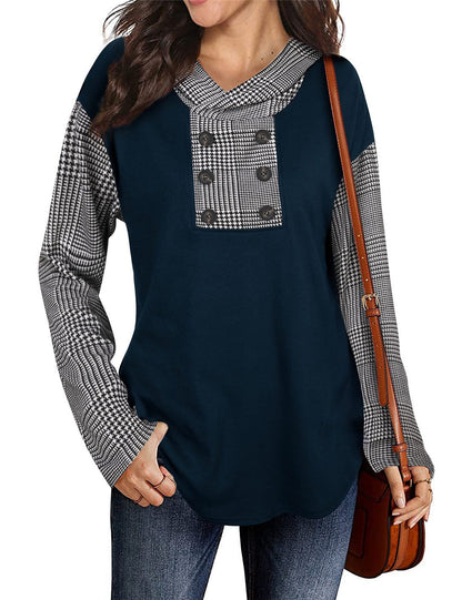 Damen Oberteil Asymmetrisch Karo Chic