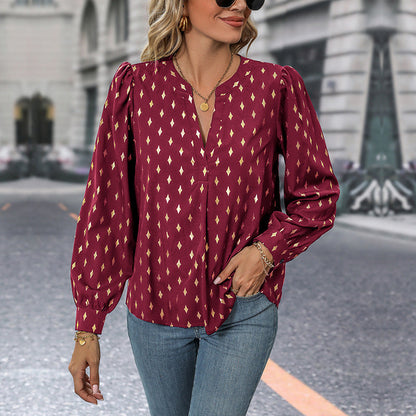 Damen Bluse Elegant V-Ausschnitt Grafikprint