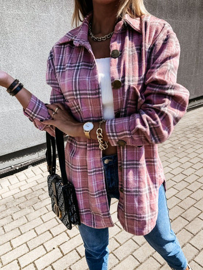 Karo Kleid Übergroß Wollig Knielang Casual