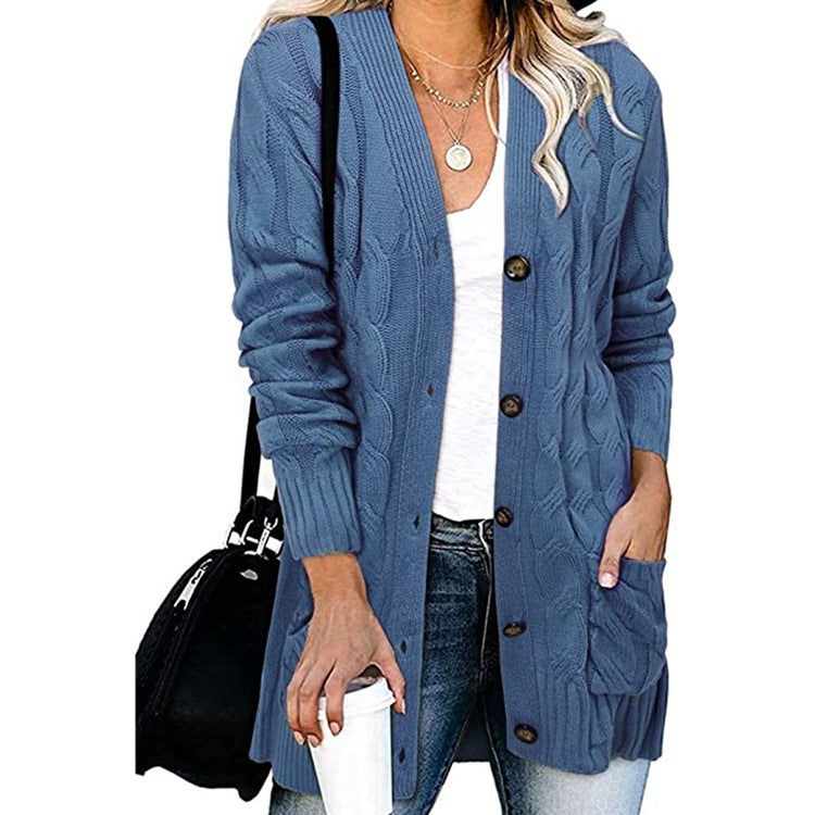 Damen Cardigan Grobstrick mit Knöpfen und Taschen