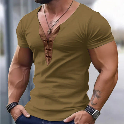 Herren T-Shirt V-Ausschnitt Modern Knopfleiste