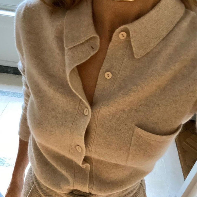 Damen Wollbluse Weich Modisch Knöpfe
