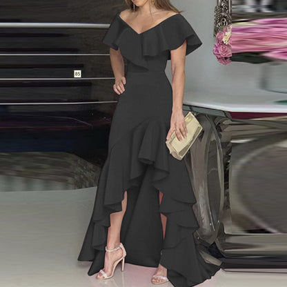 Damen Abendkleid Elegant Rüschen Asymmetrisch
