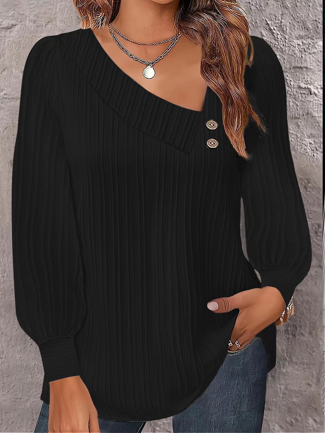 Damen Bluse Asymmetrisch Elegant Knopf Detail