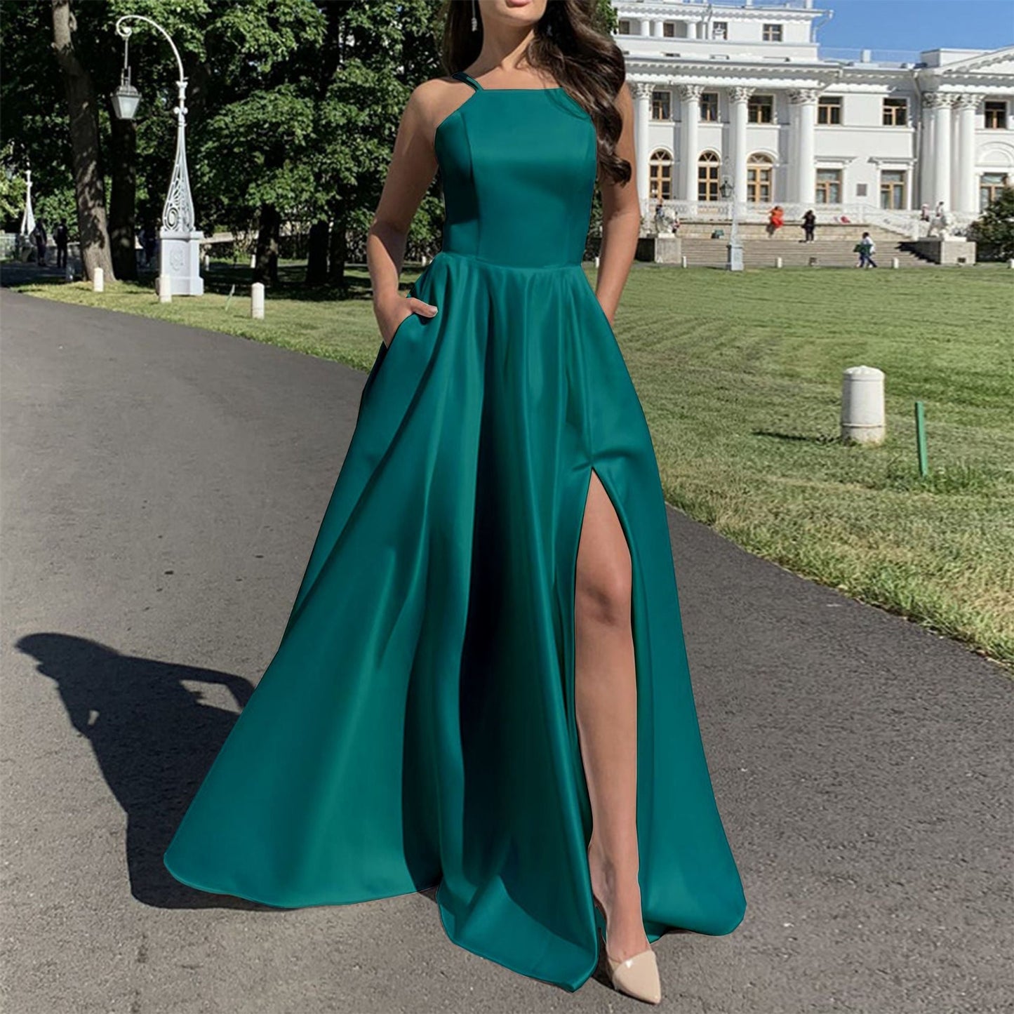 Elegantes Abendkleid Damen Lange Träger Schmal - IdealeKleiden