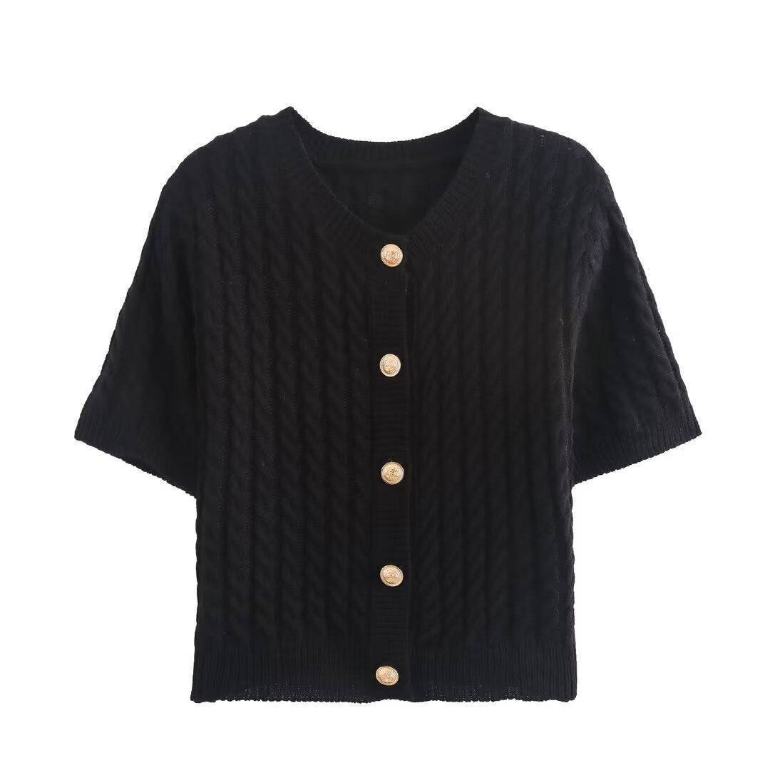 Damen Strickjacke Kurzarm Elegant Dekoriert